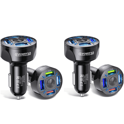 Saraline™ 2-Pack LED 4-Port Rapid Car Charger (Quick Charge 3.0)