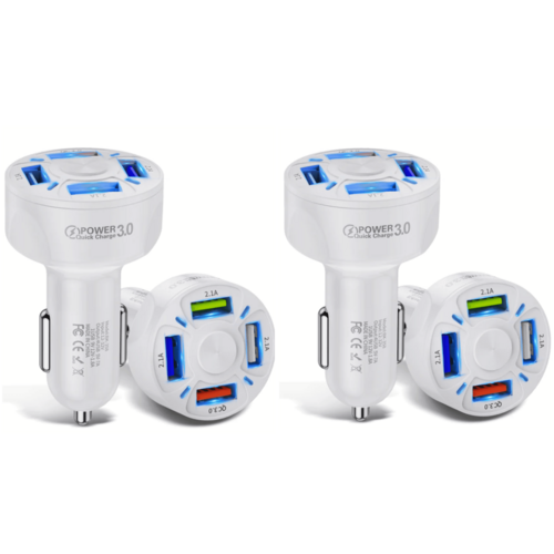 Saraline™ 2-Pack LED 4-Port Rapid Car Charger (Quick Charge 3.0)