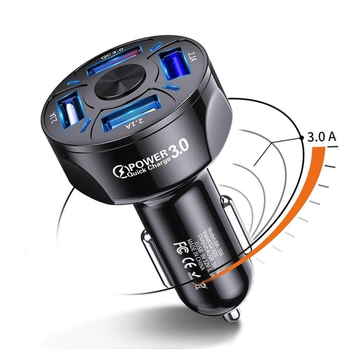 Saraline™ 2-Pack LED 4-Port Rapid Car Charger (Quick Charge 3.0)