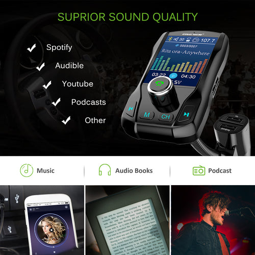 Saraline™ Bluetooth FM Transmitter for Car (V3.0)