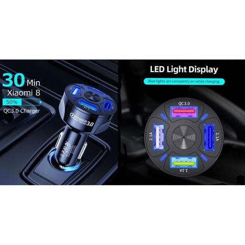 Saraline™ 2-Pack LED 4-Port Rapid Car Charger (Quick Charge 3.0)