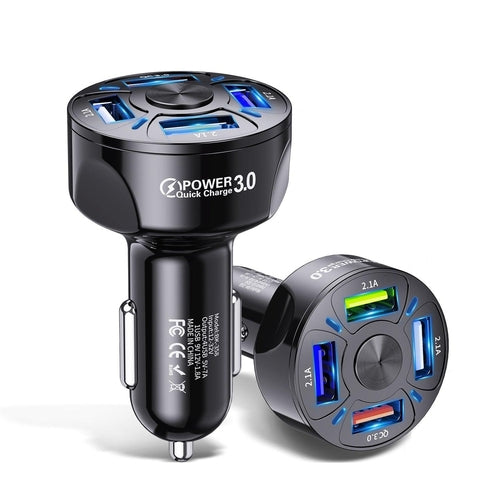 Saraline™ 2-Pack LED 4-Port Rapid Car Charger (Quick Charge 3.0)