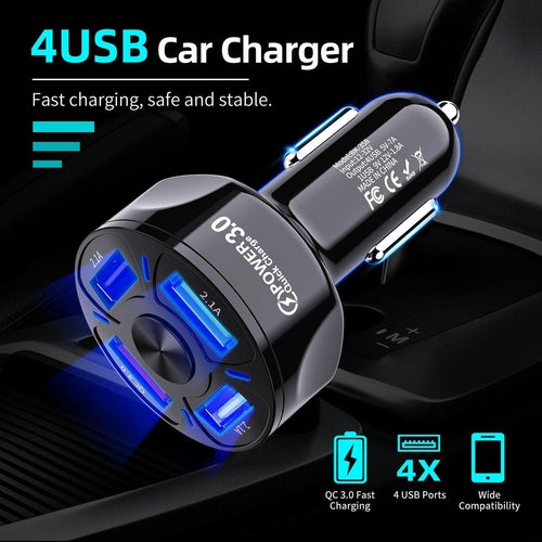 Saraline™ 2-Pack LED 4-Port Rapid Car Charger (Quick Charge 3.0)
