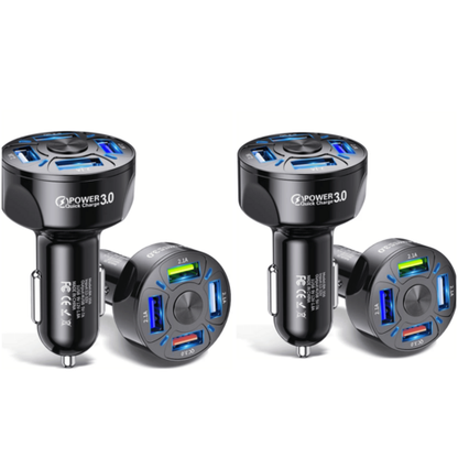 Saraline™ 2-Pack LED 4-Port Rapid Car Charger (Quick Charge 3.0)