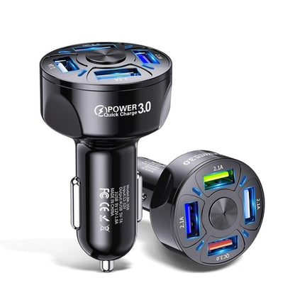 Saraline™ 2-Pack LED 4-Port Rapid Car Charger (Quick Charge 3.0)
